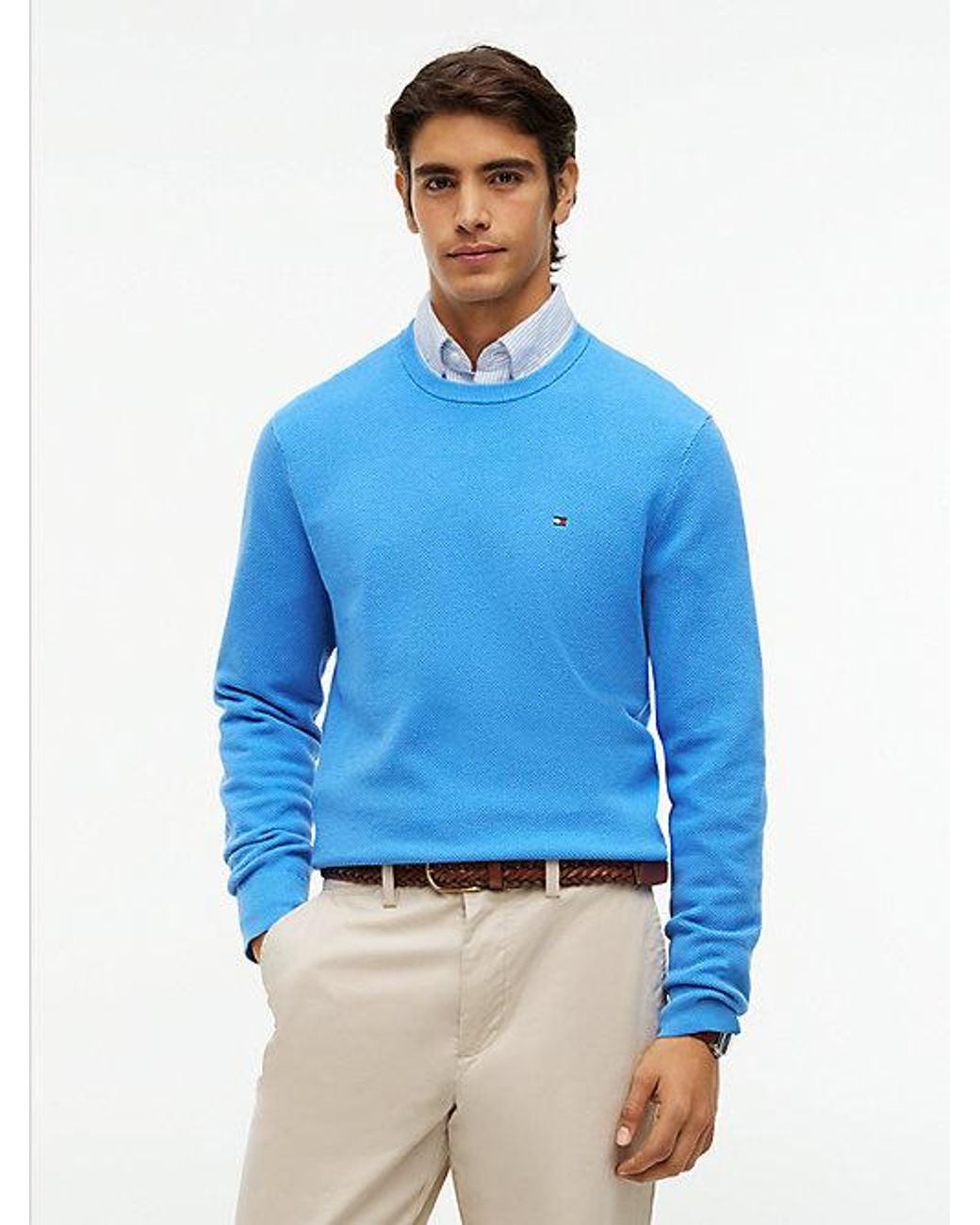 Tommy Hilfiger Blue Flag Embroidery Crew Neck Jumper for men
