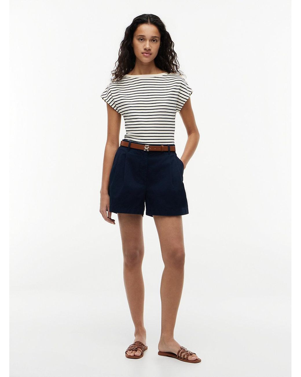 Tommy Hilfiger Blue Tone Button Boat Neck T-Shirt