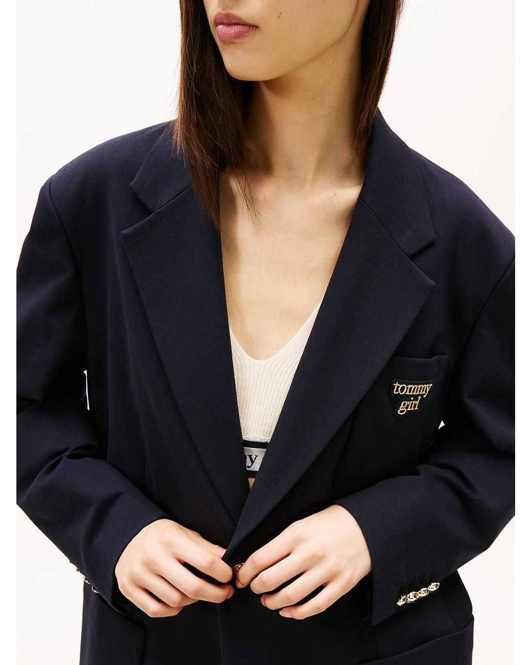 Tommy Hilfiger Blue Tommy Girl Logo Oversized Fit Jersey Blazer