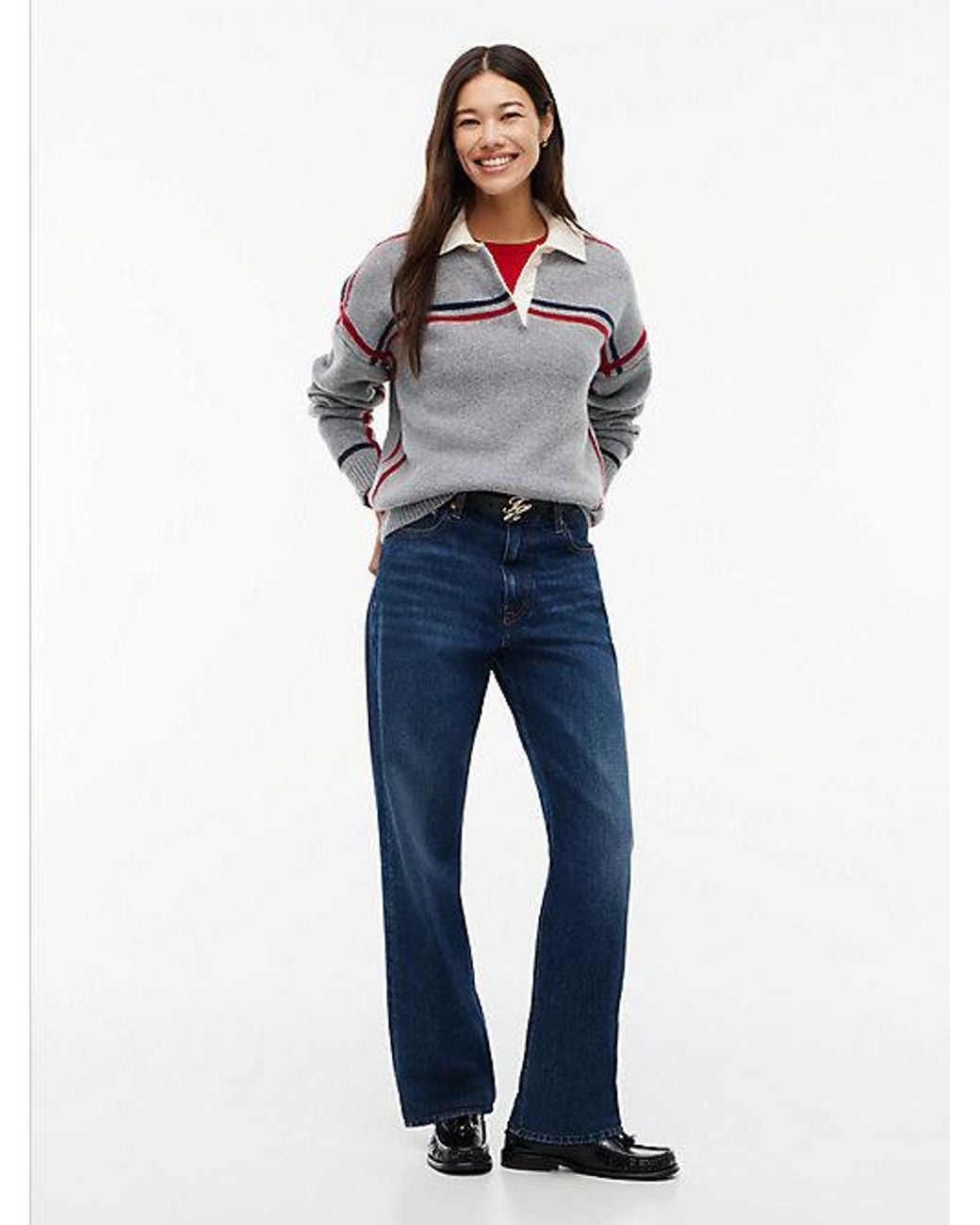 Tommy Hilfiger Gray Pure Wool Boxy Fit Polo Jumper