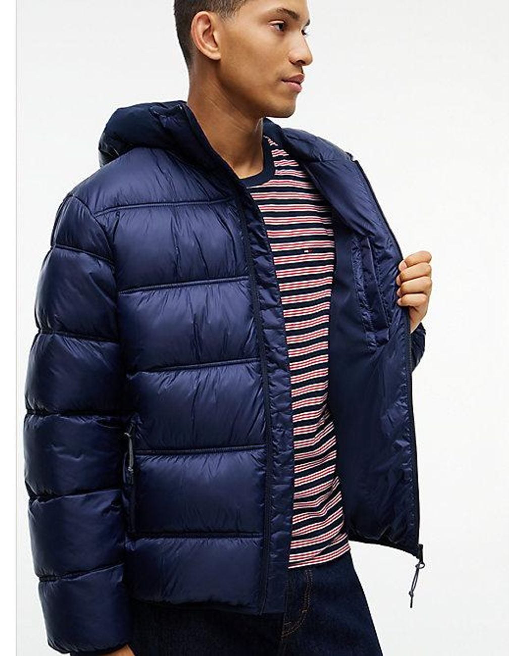 Tommy Hilfiger Blue Tommy Jeans Tonal Logo Hooded Puffer Jacket for men