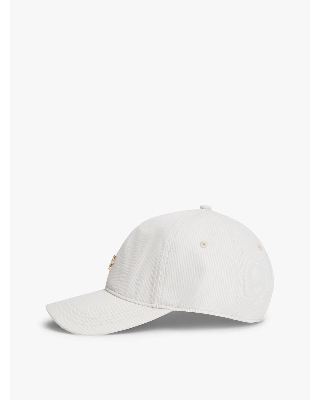 Tommy Hilfiger White Stripe Seersucker Logo Plaque Baseball Cap