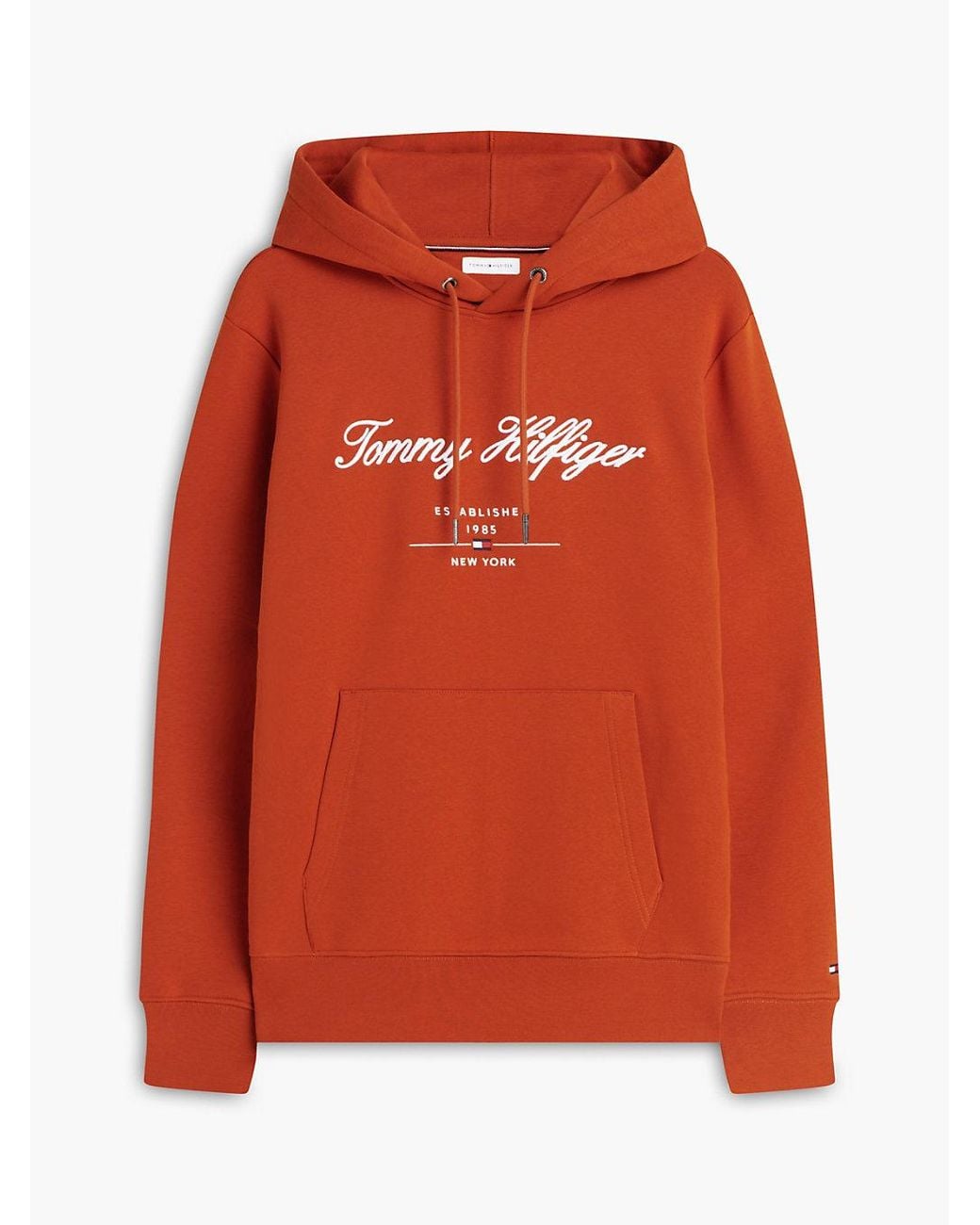 Tommy Hilfiger Orange Logo Embroidery Fleece Hoody for men