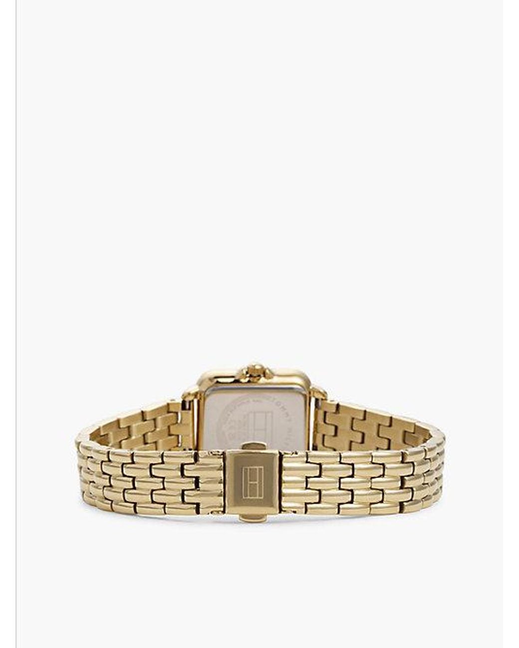 Tommy Hilfiger Metallic Rectangular Dial Gold-plated Chain-link Watch