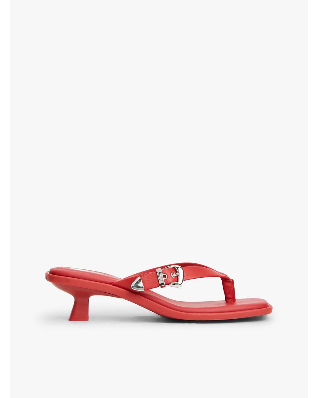 Tommy Hilfiger Red Leather Kitten Heel Toe Post Sandals