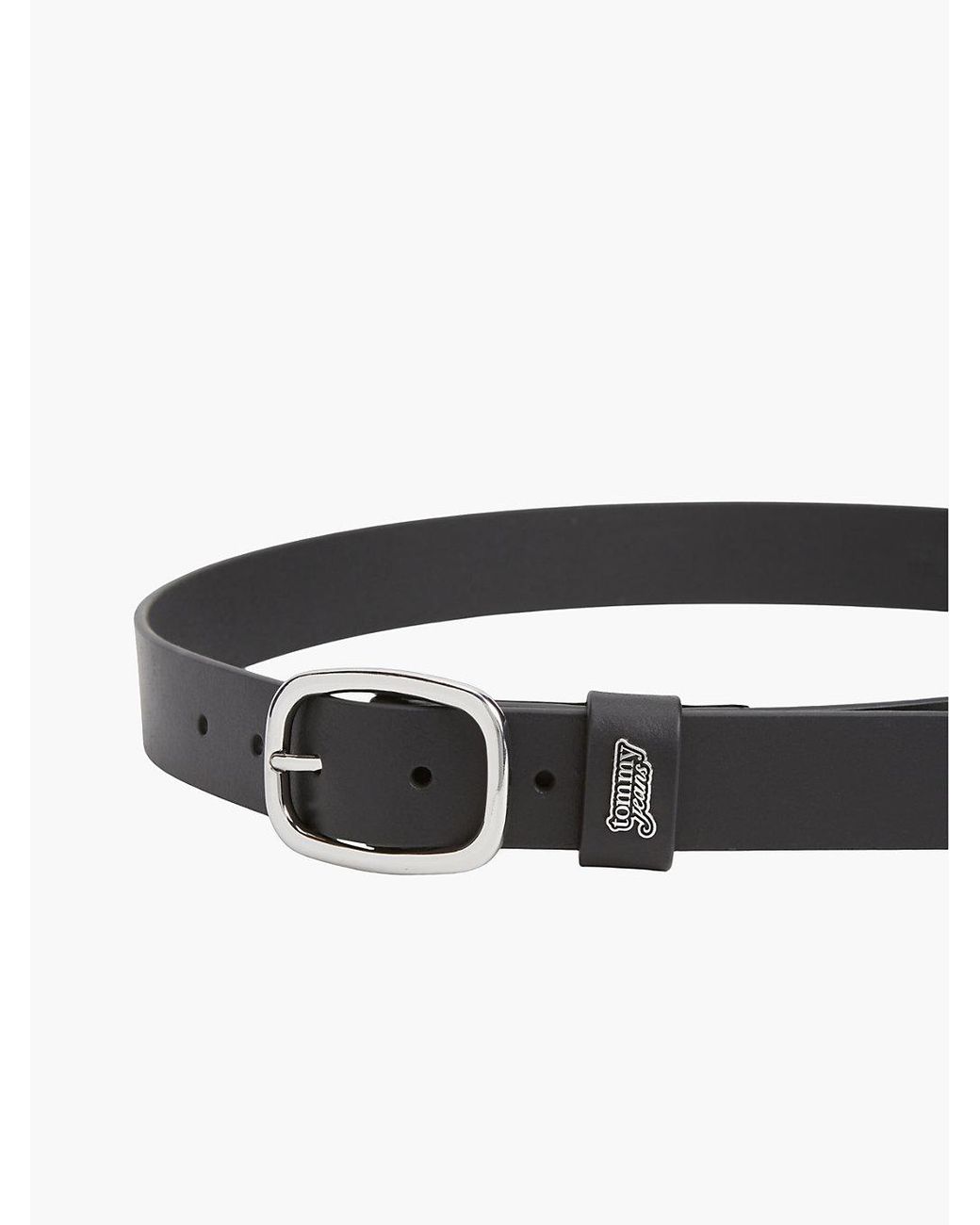 Tommy Hilfiger Black Leather Oval Buckle Logo Plaque Belt