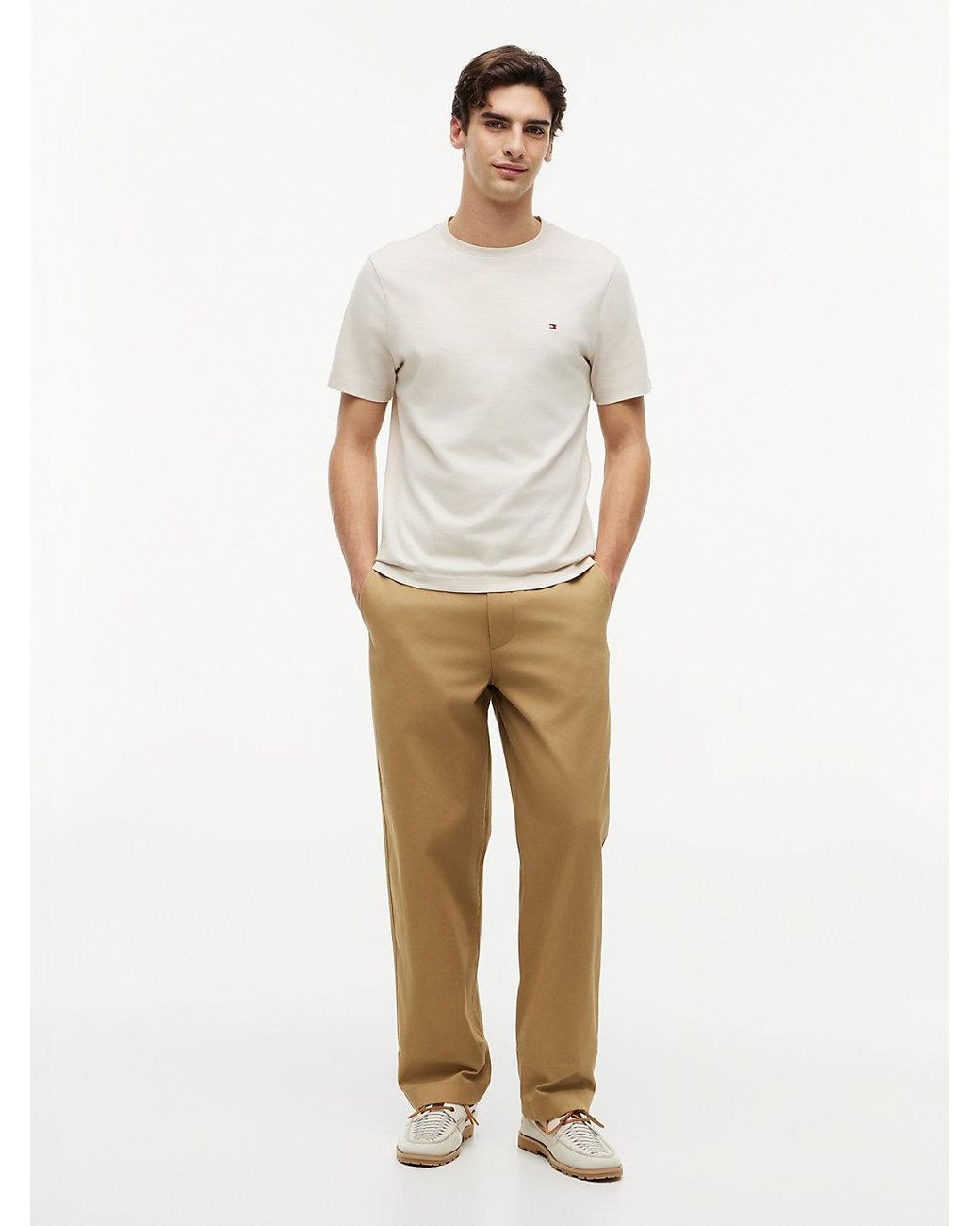 Tommy Hilfiger Natural Flag Embroidery Crew Neck T-shirt for men
