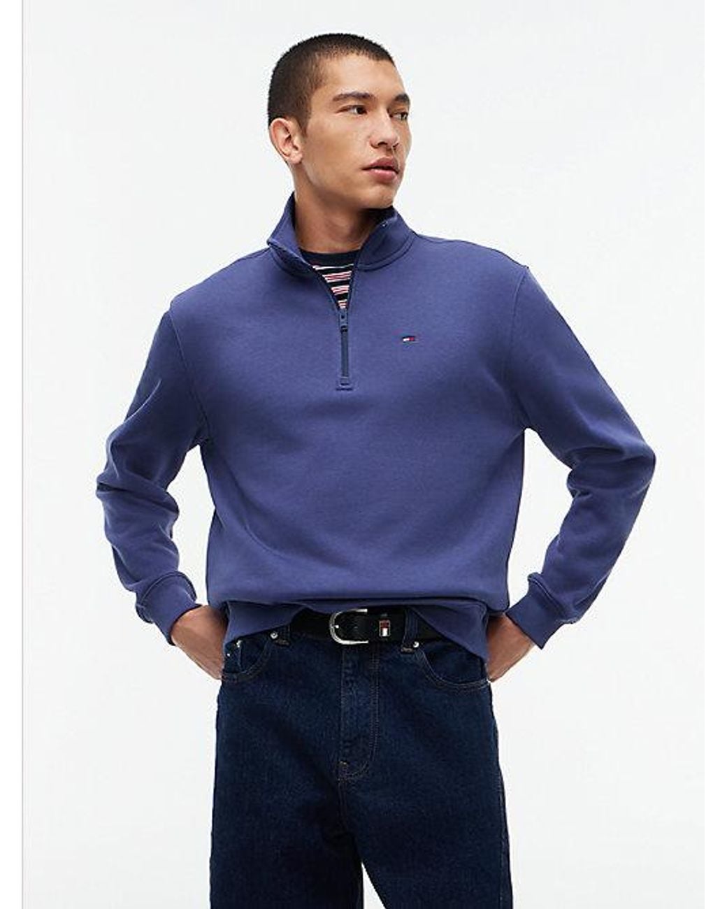 Tommy Hilfiger Blue Tommy Flag Quarter Zip Sweatshirt for men