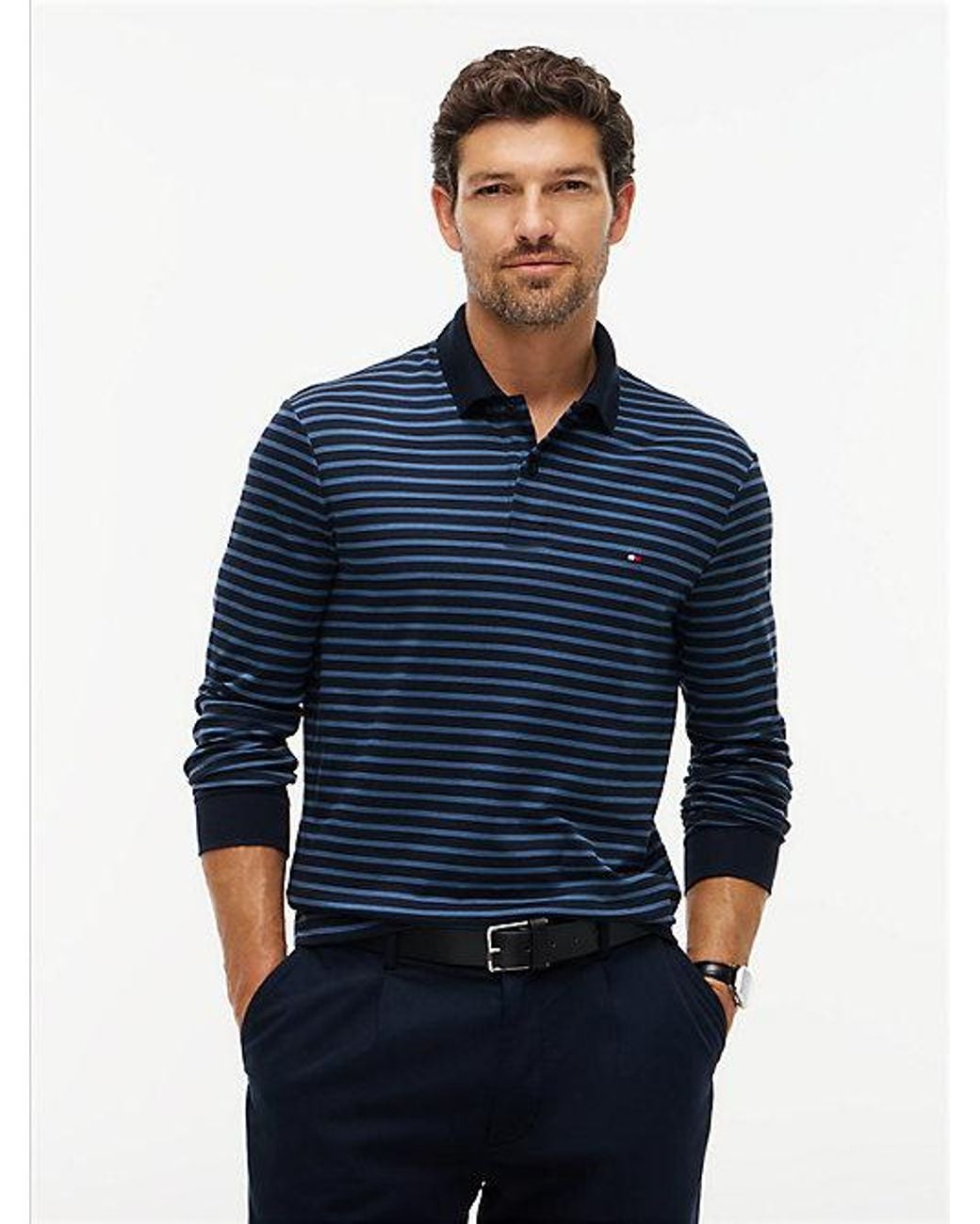 Tommy Hilfiger Blue Fluid Cotton Long Sleeve Polo Shirt for men