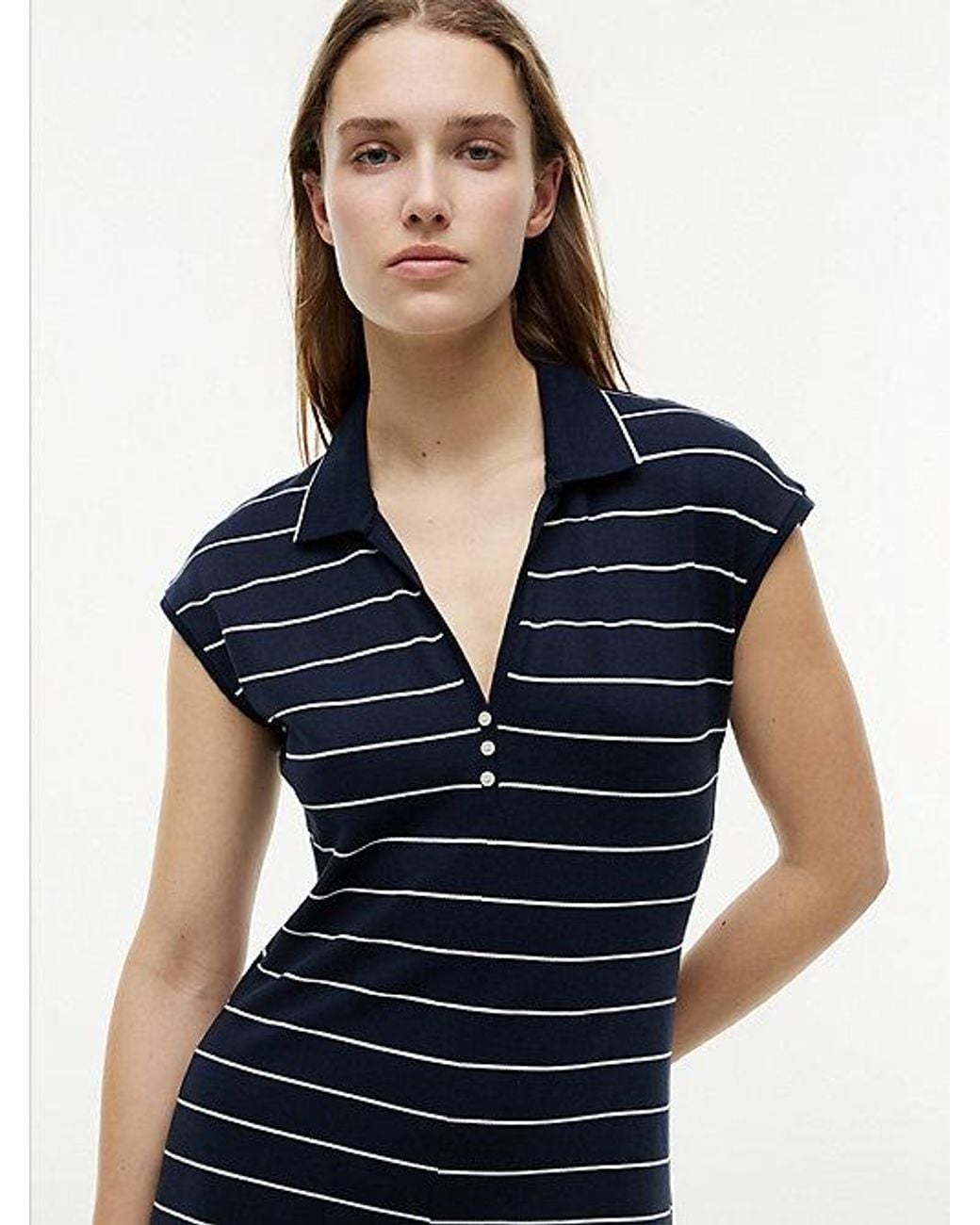 Tommy Hilfiger Blue Pique Henley Midi Polo Dress