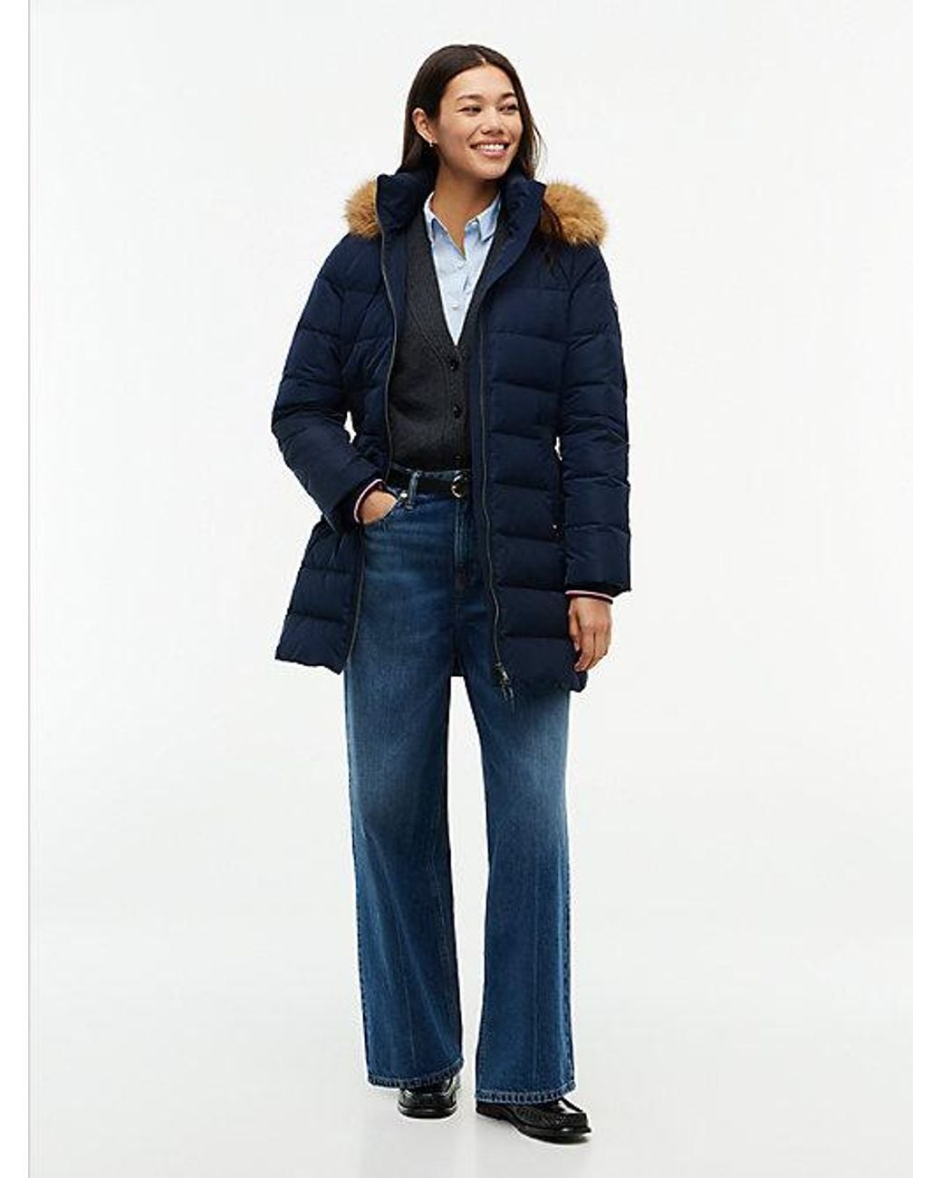 Tommy Hilfiger Blue Water Repellent Down Slim Hooded Coat
