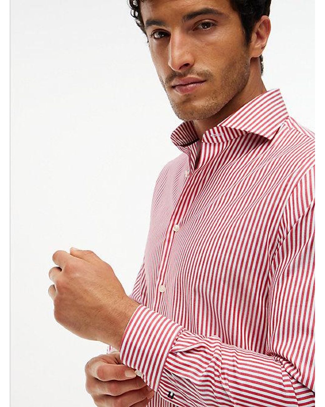 Tommy Hilfiger Red New York Label Slim Fit Flex Collar Shirt for men