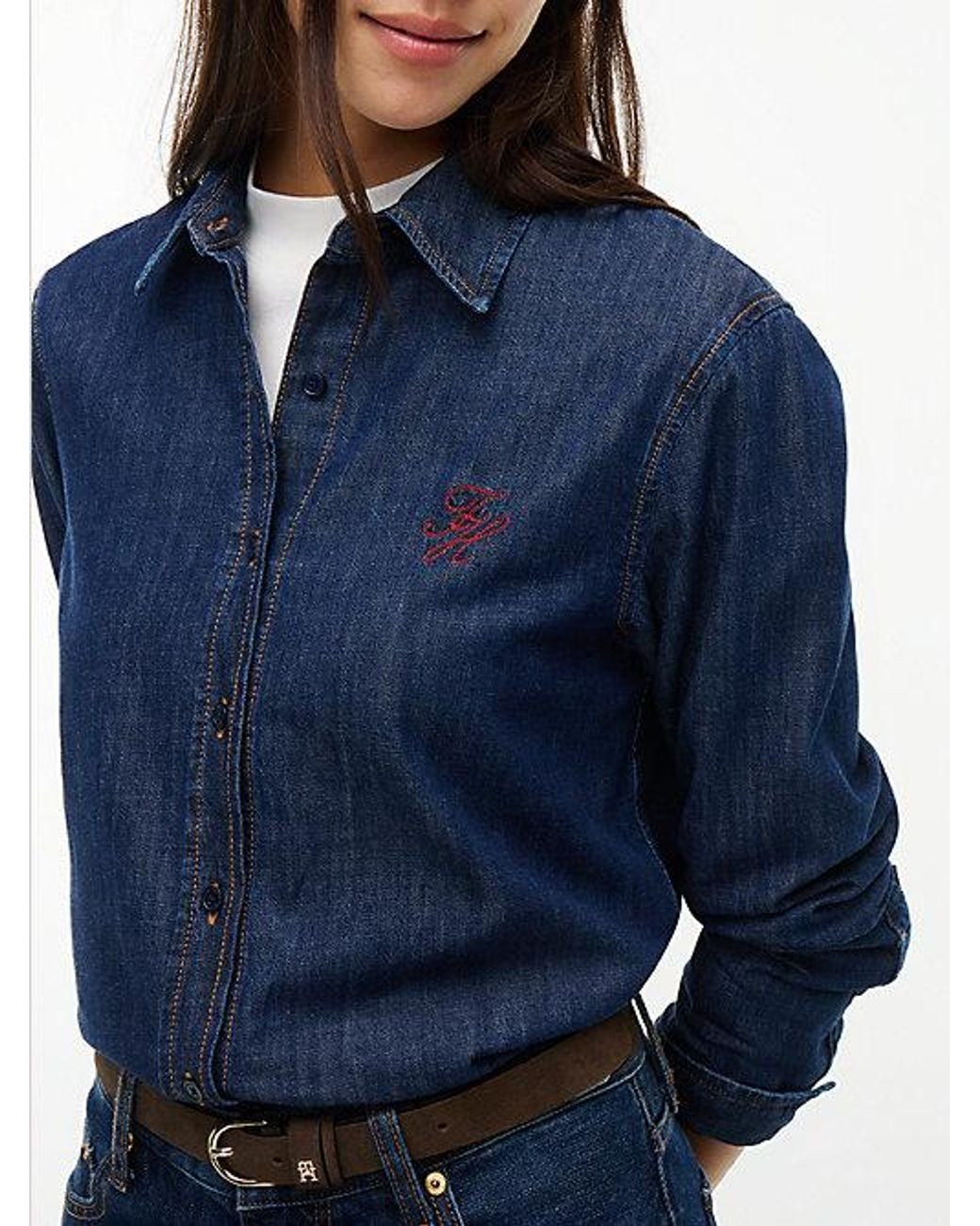 Tommy Hilfiger Blue Relaxed Fit Logo Embroidery Denim Shirt
