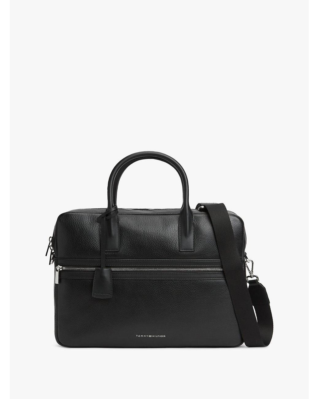 Tommy Hilfiger Black Th Business Premium Leather Laptop Bag for men