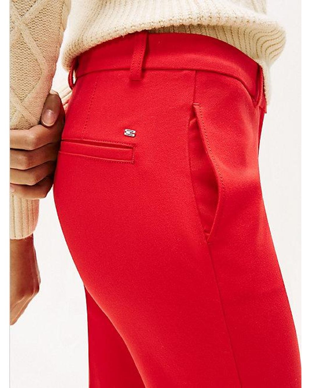 Tommy Hilfiger Red Festive Ankle Grazer Slim Trousers