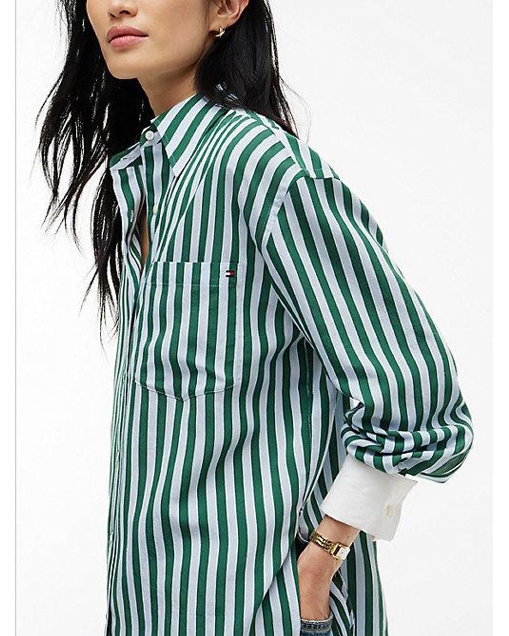 Tommy Hilfiger Blue Relaxed Fit Stripe Double Cuff Shirt