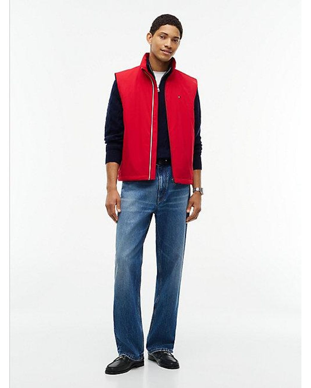 Tommy Hilfiger Red Global Stripe Lightweight Padded Gilet for men