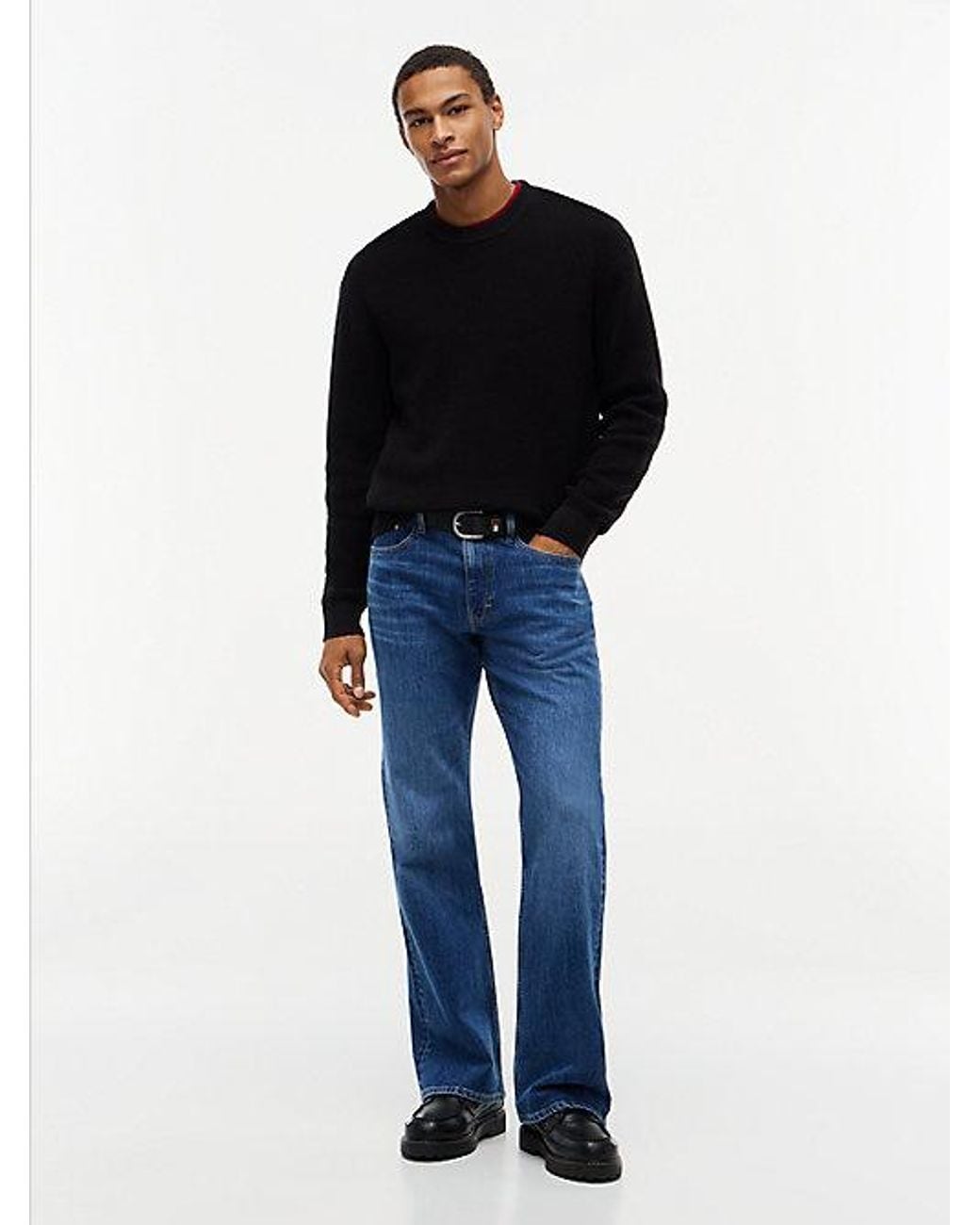 Tommy Hilfiger Blue Tommy Jeans Logo Waffle Knit Crew Neck Jumper for men