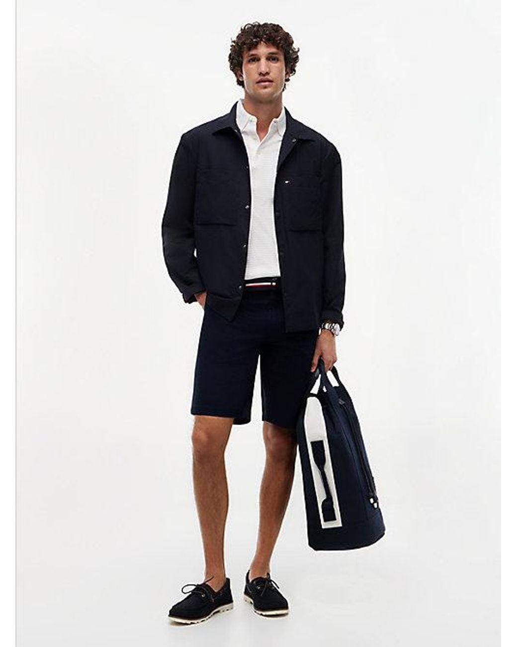 Tommy Hilfiger Blue Denton Straight Fit Belted Chino Shorts for men