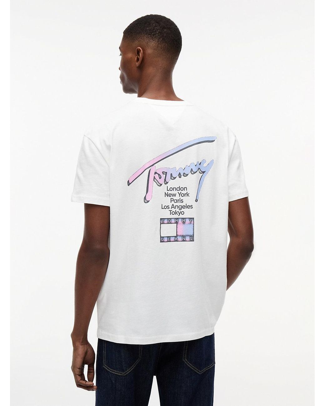 Tommy Hilfiger White Signature Logo Crew Neck T-Shirt for men