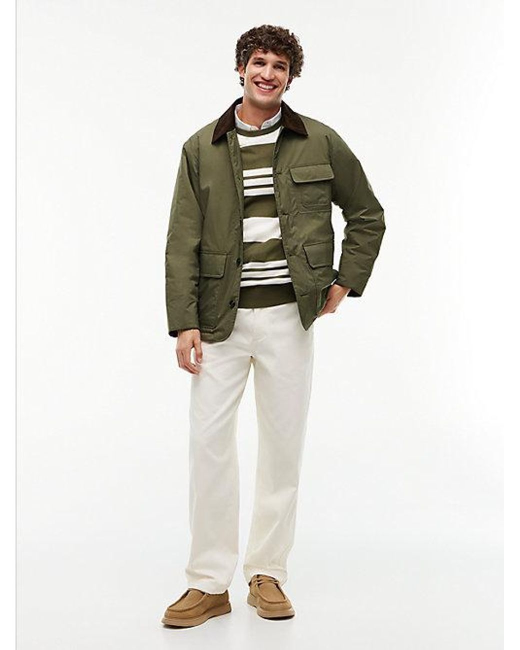 Tommy Hilfiger Green Corduroy Collar Padded Ripstop Barn Jacket for men