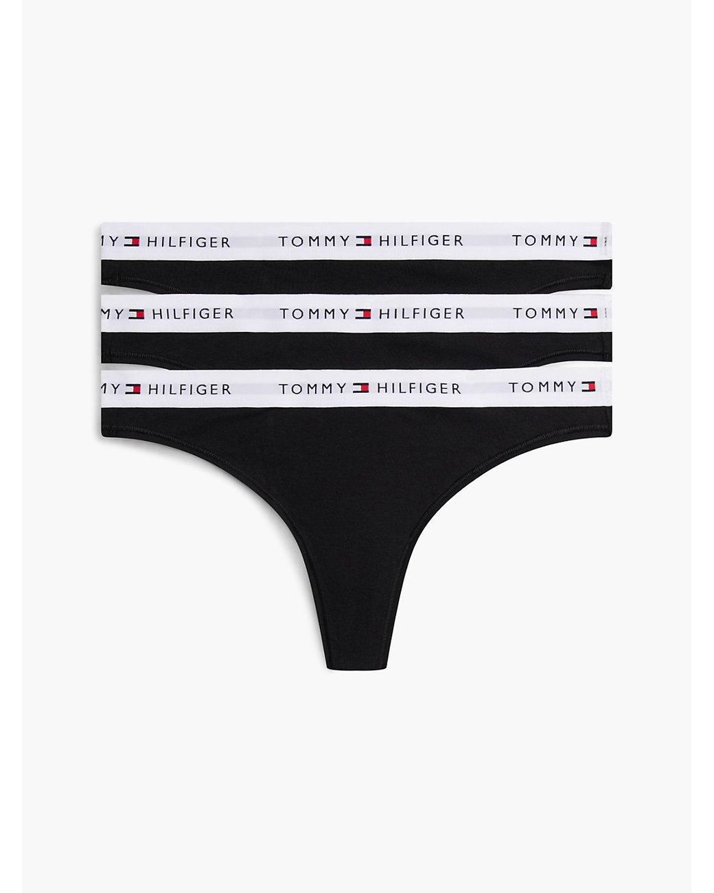 Tommy Hilfiger Black Essential 3-Pack Repeat Logo Waistband Thongs