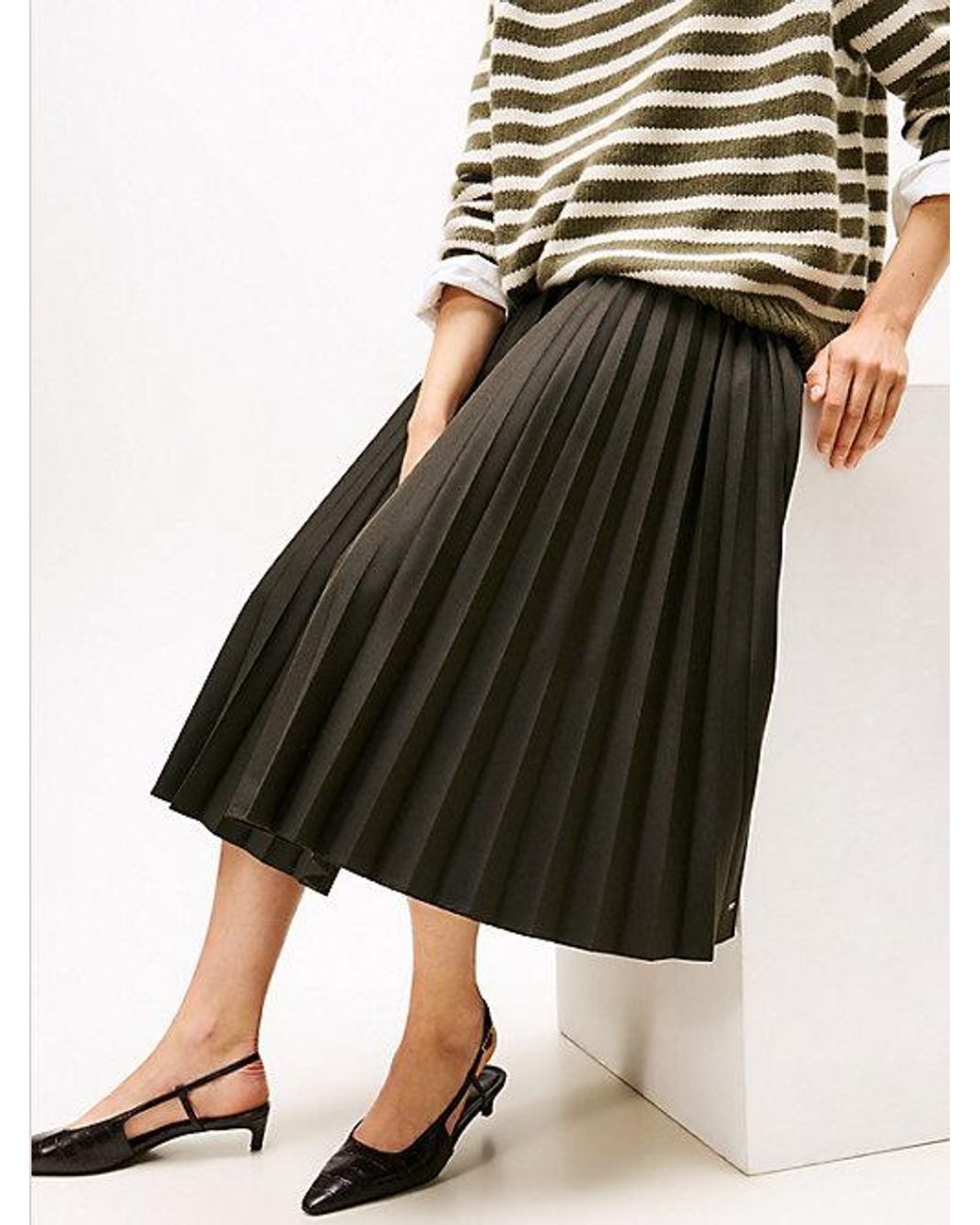 Tommy Hilfiger White Pleated Midi Skirt