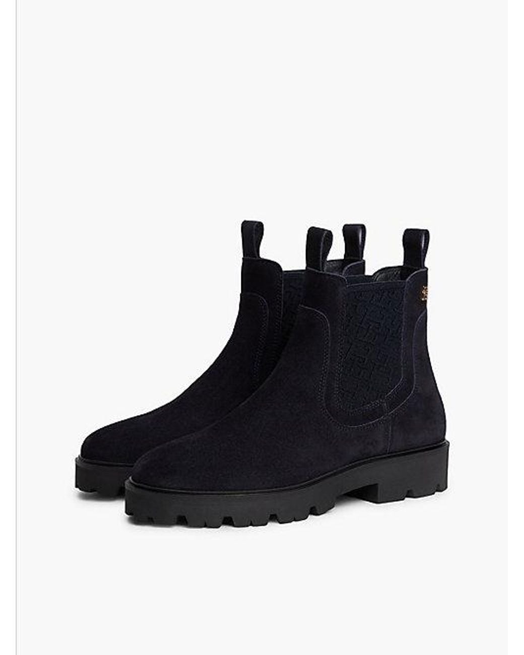 Tommy Hilfiger Black Suede Th Monogram Panel Chelsea Boots