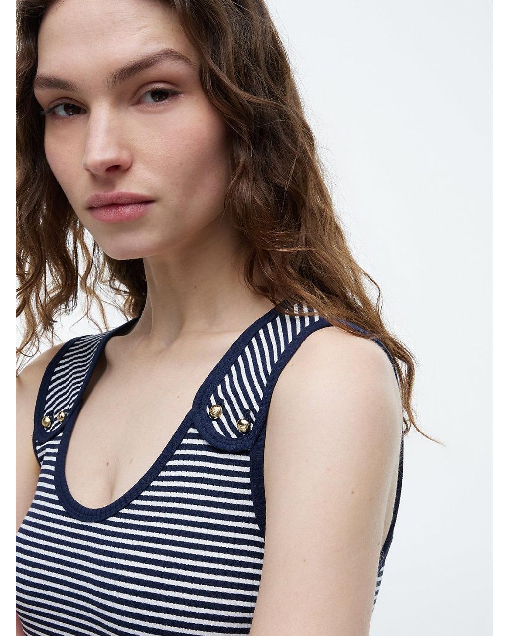 Tommy Hilfiger Blue Tone Button Ribbed Tank Top