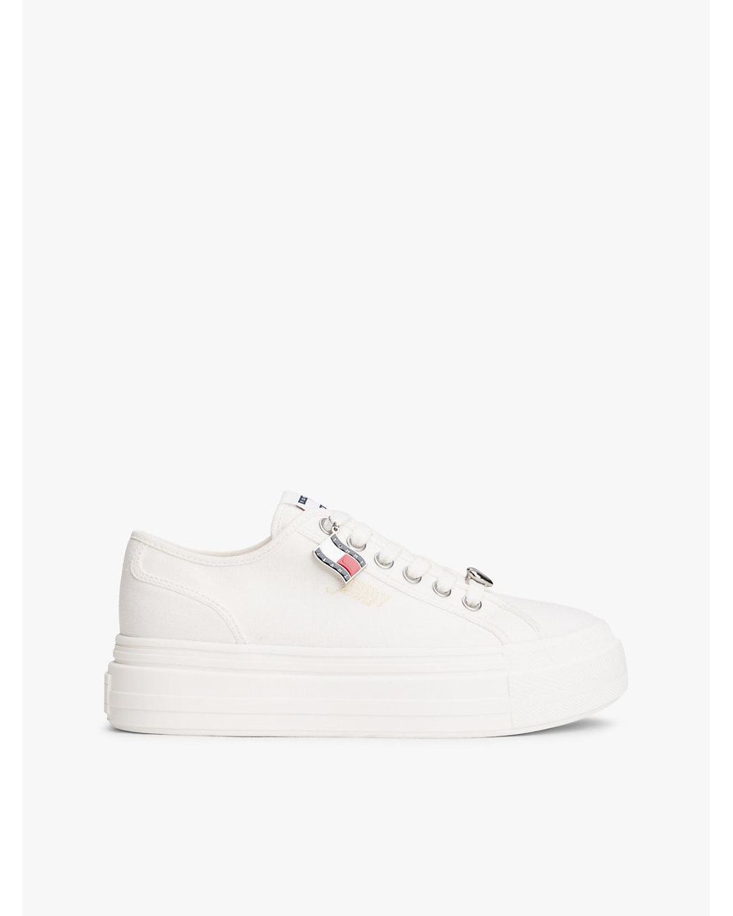 Tommy Hilfiger Natural Canvas Platform Trainers With Charms