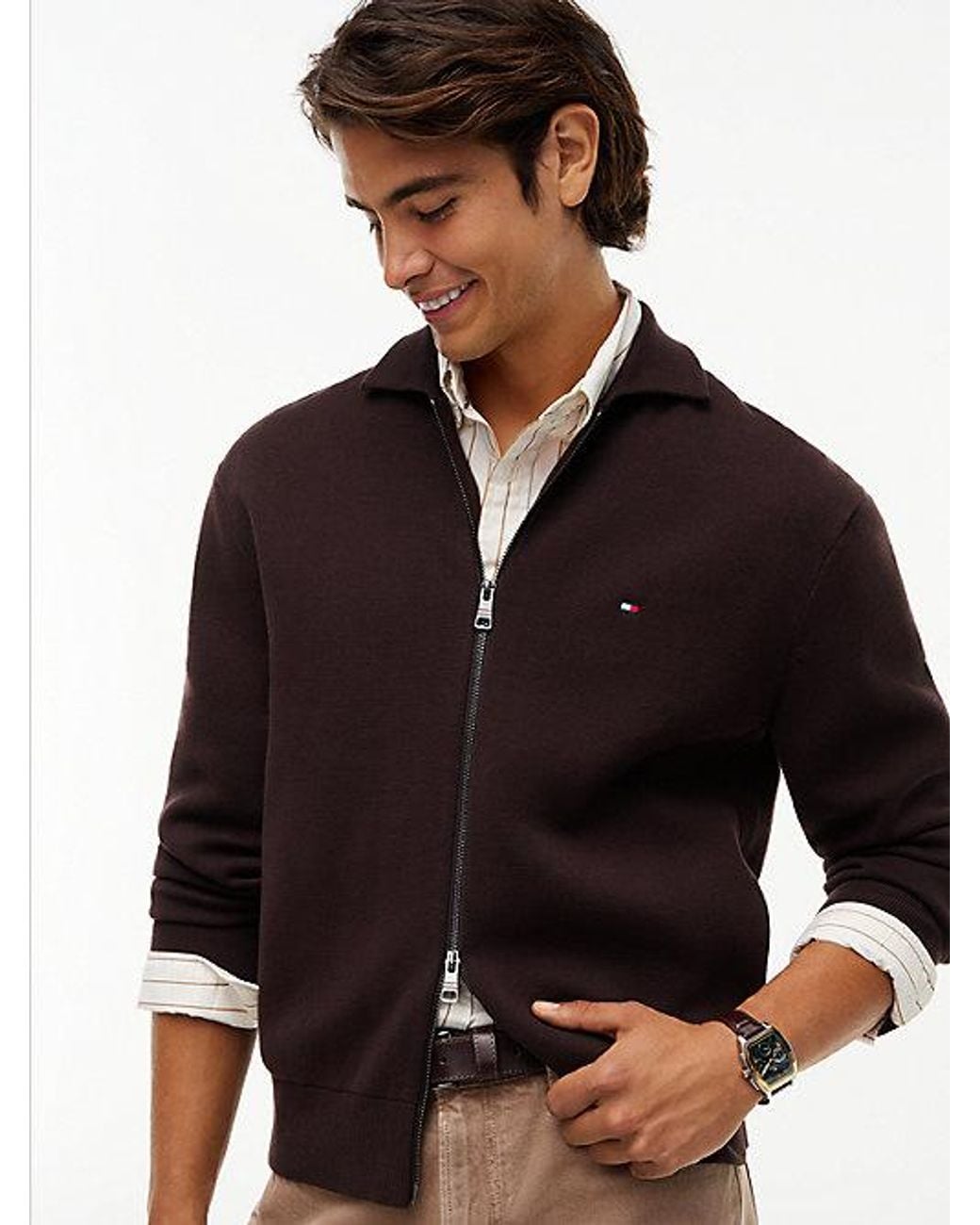 Tommy Hilfiger Black Relaxed Milano Zip Thru Collared Jumper for men