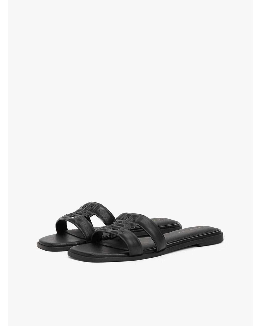 Tommy Hilfiger White Leather Th Monogram Strap Mules