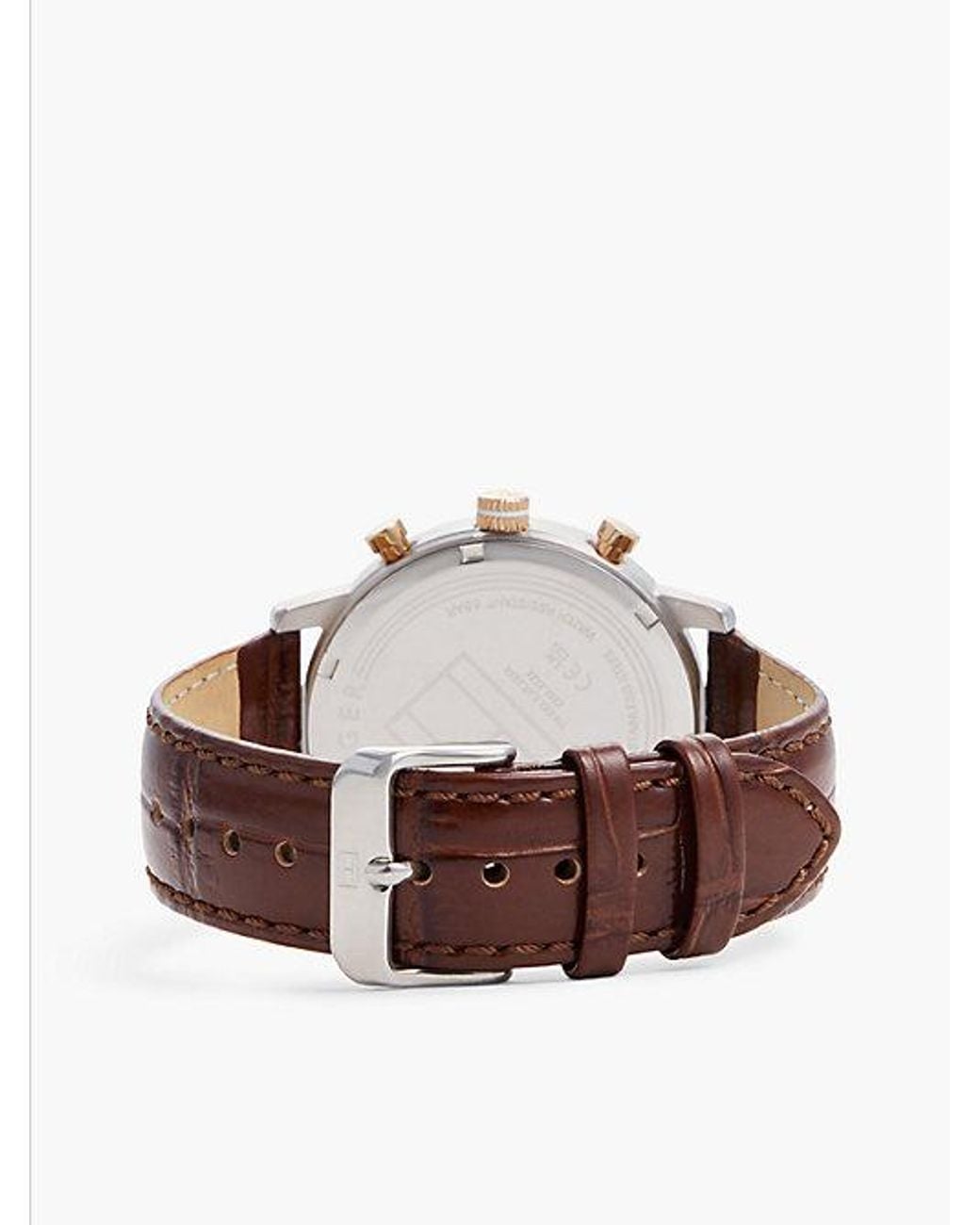 Tommy Hilfiger Gray Rose Plated Leather Strap Watch for men