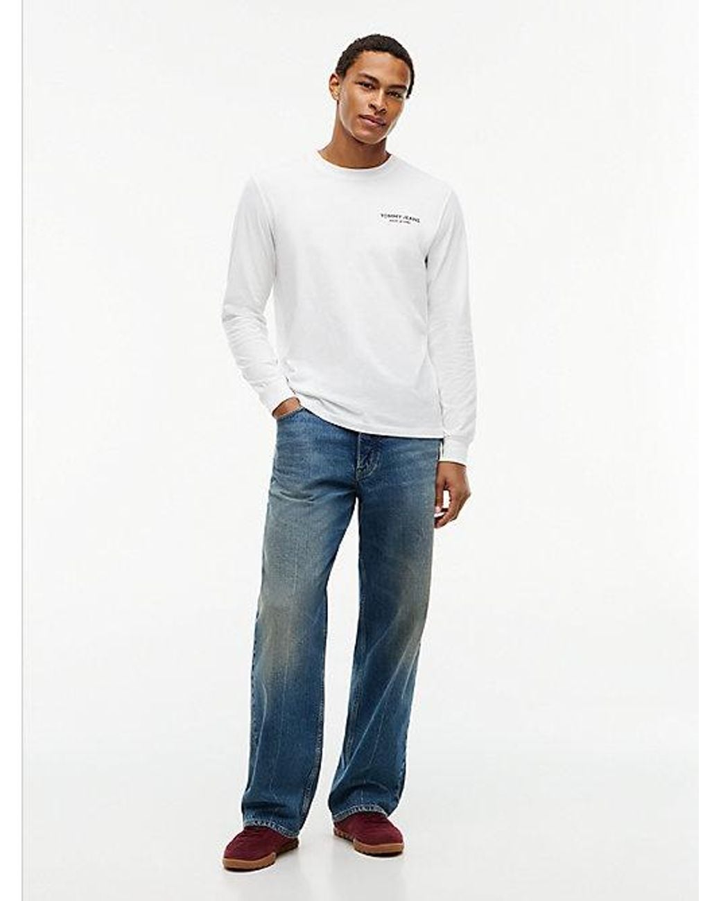 Tommy Hilfiger White Tommy Jeans Linear Logo Slim Long Sleeve T-Shirt for men