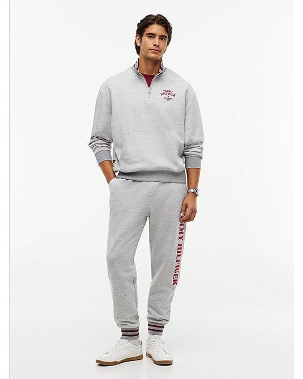 Tommy Hilfiger Gray Varsity Relaxed Quarter Zip Sweatshirt for men