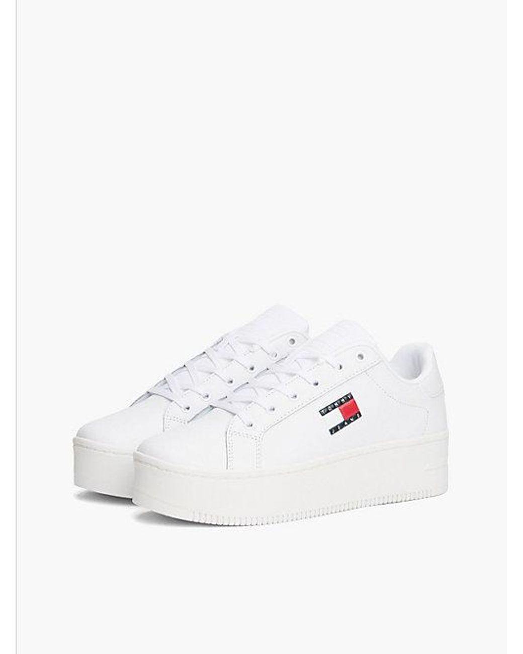 Tommy Hilfiger White Logo Platform Trainers With Leather