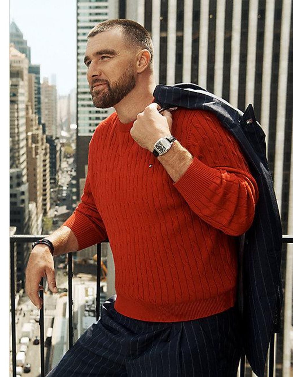 Tommy Hilfiger Red Cable Knit Crew Neck Jumper for men