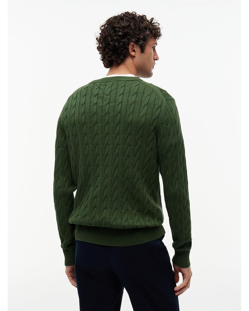 Tommy Hilfiger Green Cotton Cable Crew Neck Sweater for men