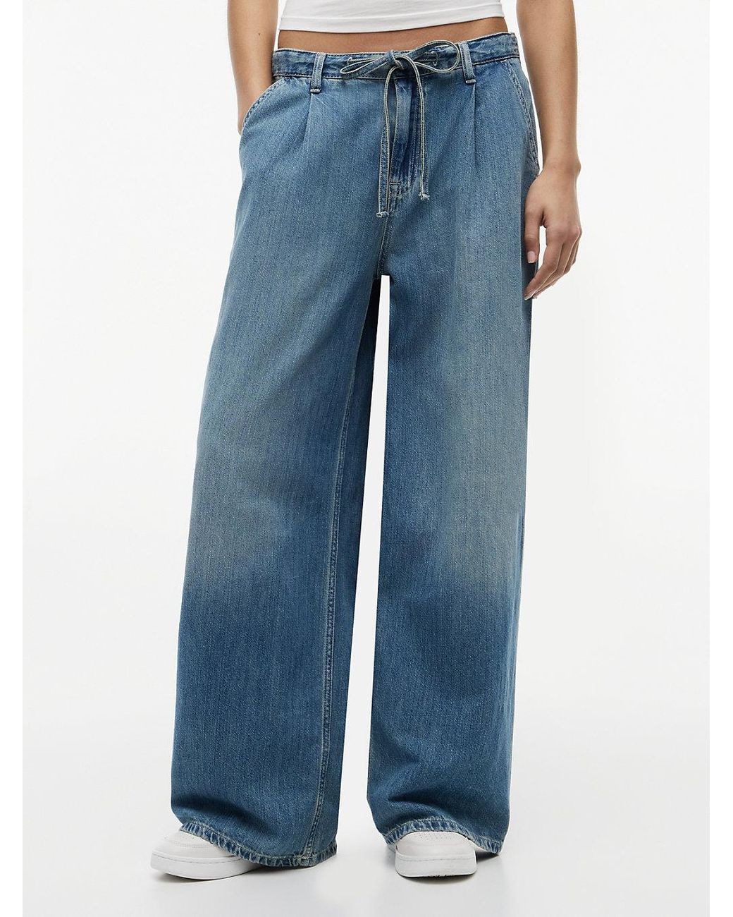 Tommy Hilfiger Blue Drawstring Loose Wide Leg Jeans With Linen