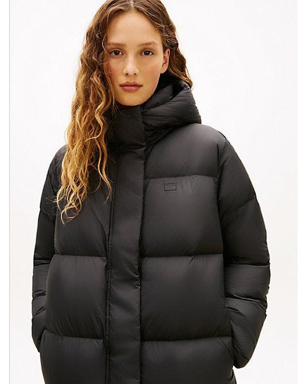 Tommy Hilfiger Black Down Hooded Longline Puffer Coat