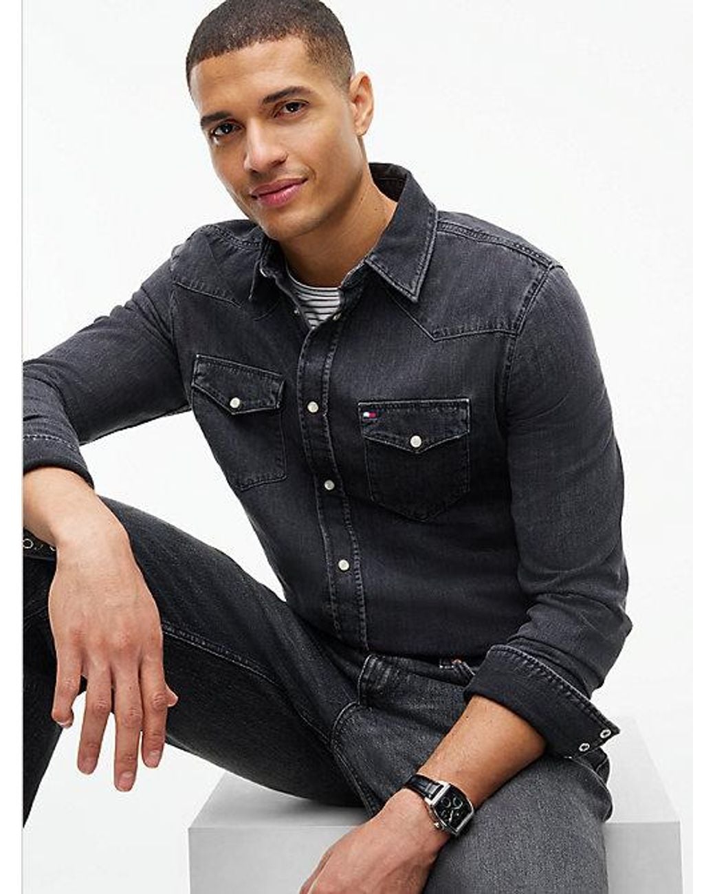Tommy Hilfiger Blue Regular Fit Western Denim Shirt for men
