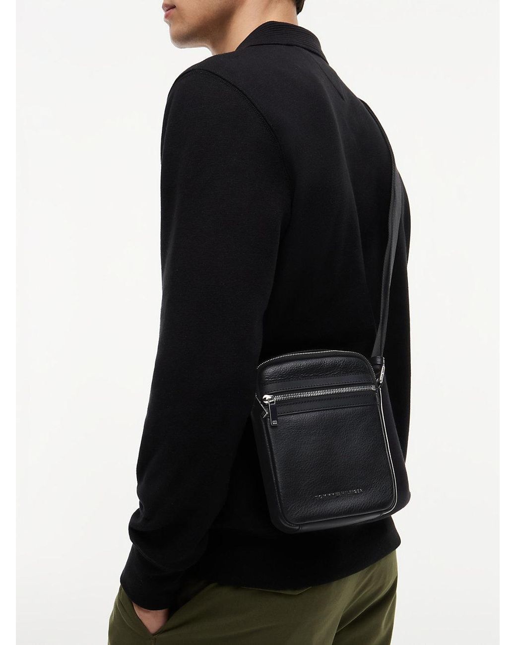 Tommy Hilfiger Black Th Business Leather Crossbody Reporter Bag for men