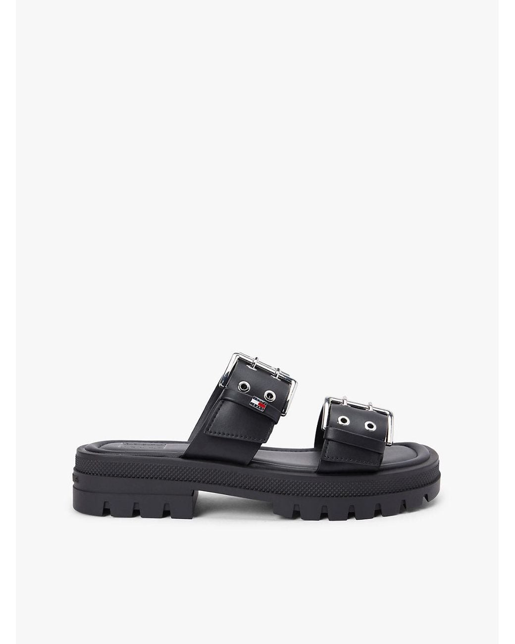 Tommy Hilfiger Black Chunky Cleat Double Buckle Sandals