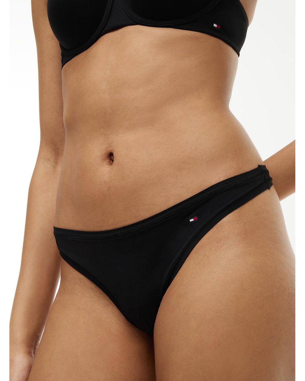 Tommy Hilfiger Black Essential Flag Embroidery Microfibre Thong