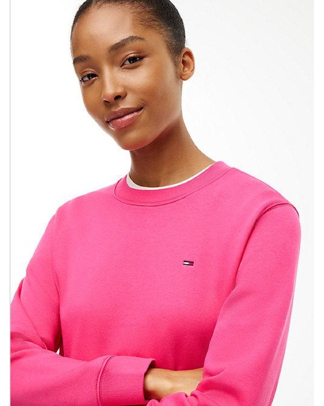 Tommy Hilfiger Pink Flag Embroidery Brushed Fleece Sweatshirt
