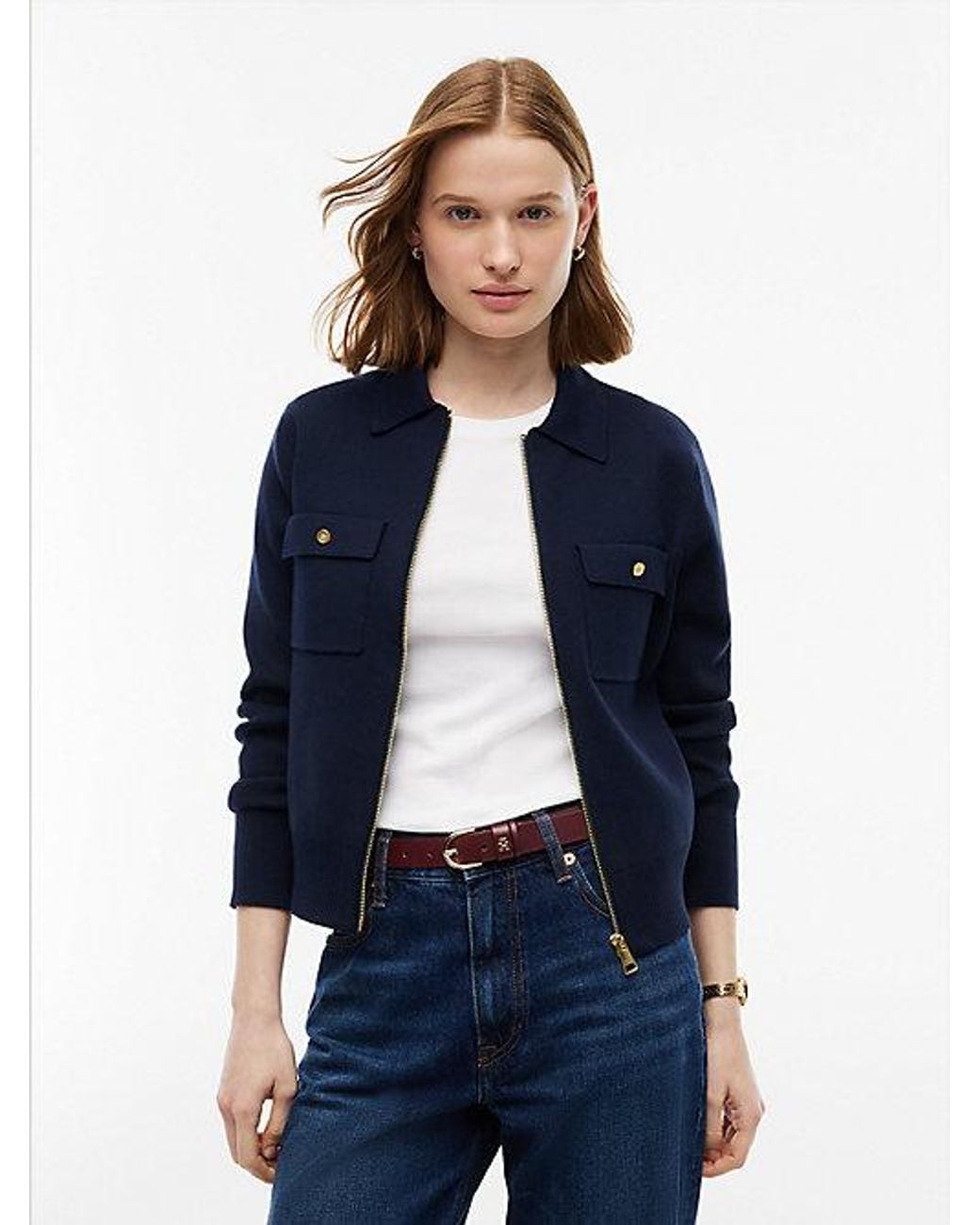 Tommy Hilfiger Blue Premium Knit Zip Thru Jumper