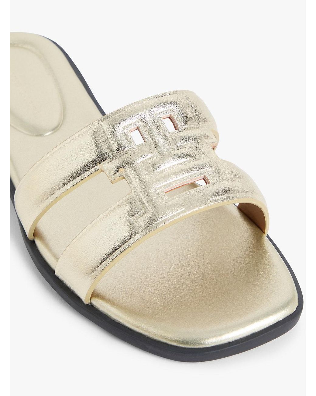 Tommy Hilfiger White Metallic Leather Slip-On Mules