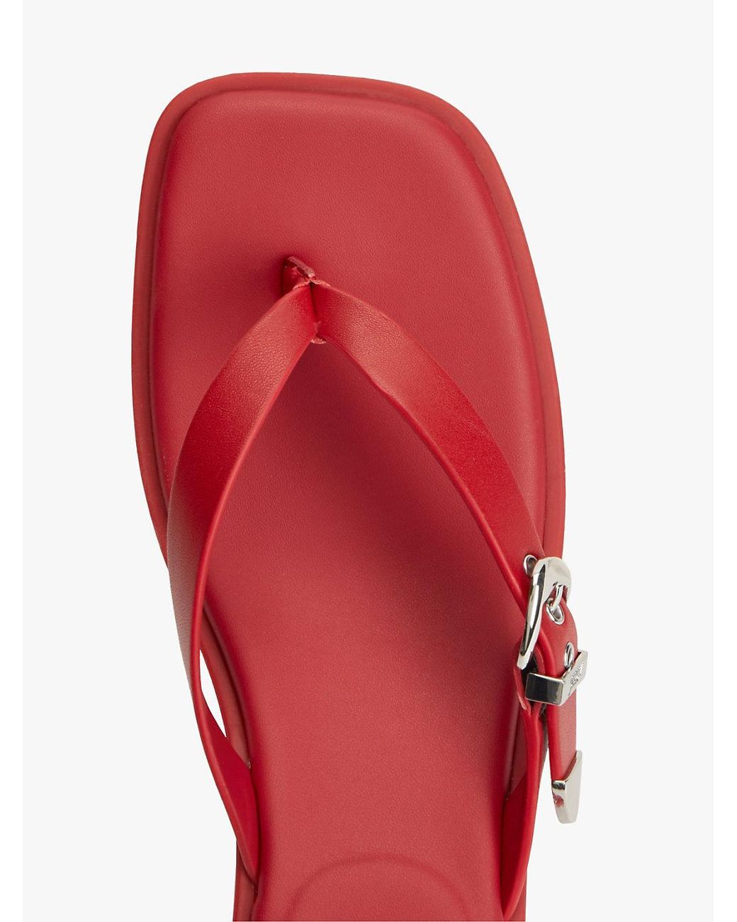 Tommy Hilfiger Red Leather Kitten Heel Toe Post Sandals