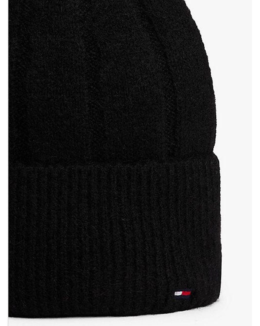 Tommy Hilfiger Black Hilfiger Flag Fluffy Beanie With Wool