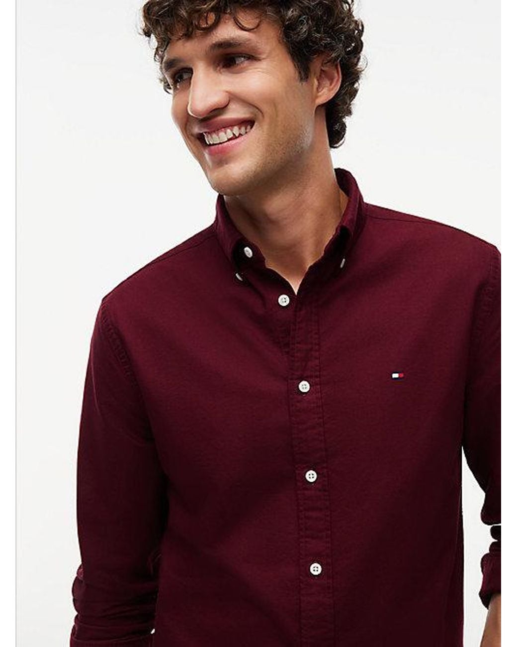 Tommy Hilfiger Red Regular Fit Flag Embroidery Oxford Shirt for men